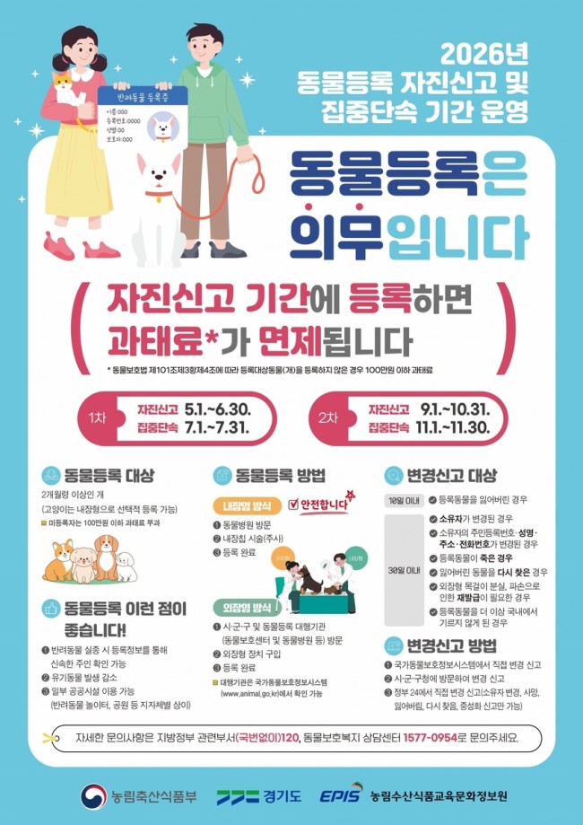 안성시, 반려견 동물등록 자진신고 기간 운영