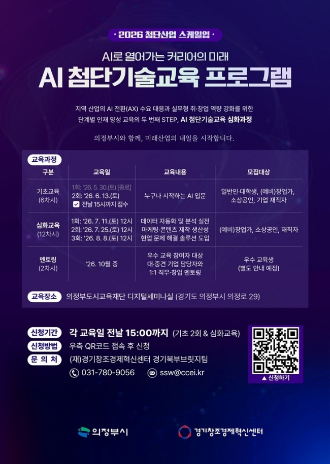 의정부시, 'AI 첨단기술교육 심화과정' 교육생 모집