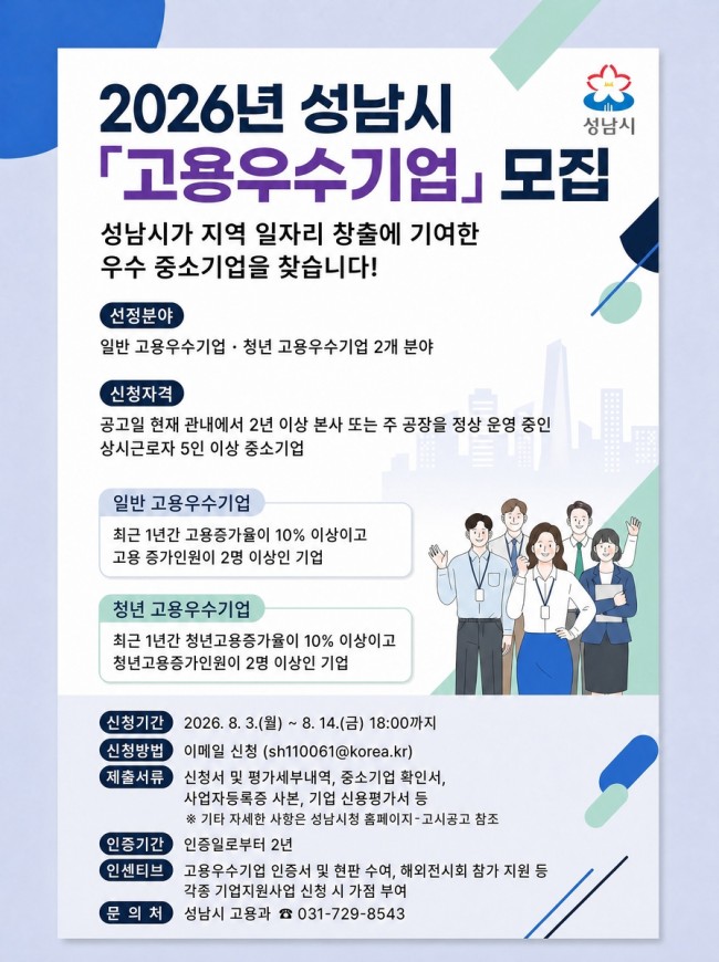 성남시, 2026년 고용우수기업 모집