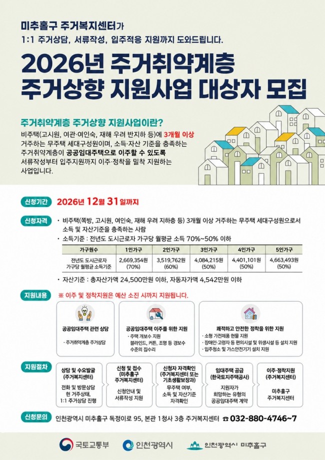 미추홀구, 주거취약계층 발굴부터 이주·정착까지 지원