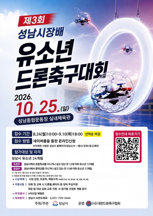 성남시, '제3회 성남시장배 유소년 드론 축구대회' 참가팀 모집